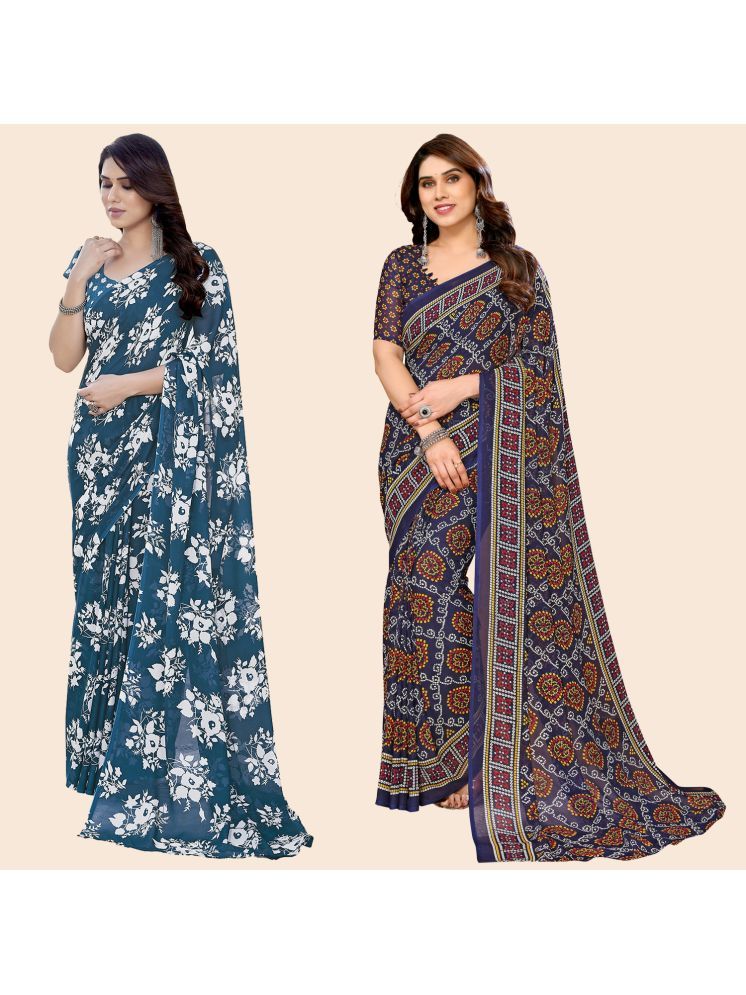     			ANAND SAREES Georgette Printed Saree With Blouse Piece - Multicolour ( Pack of 2 )