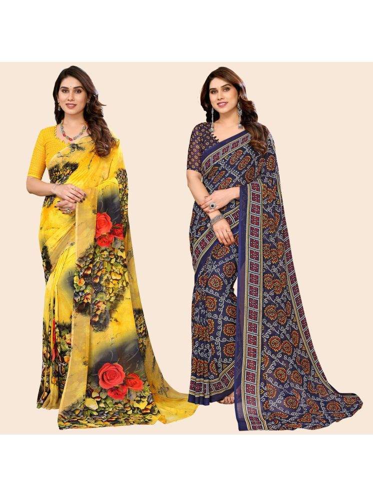     			ANAND SAREES Georgette Printed Saree With Blouse Piece - Multicolour ( Pack of 2 )