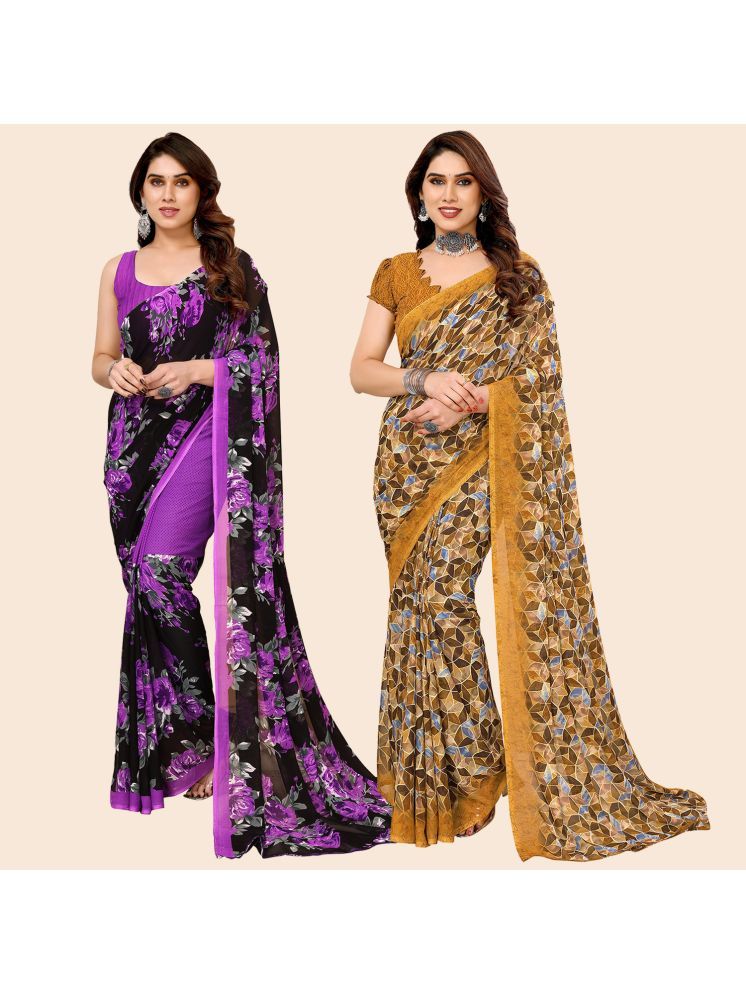     			ANAND SAREES Georgette Printed Saree With Blouse Piece - Multicolour ( Pack of 2 )