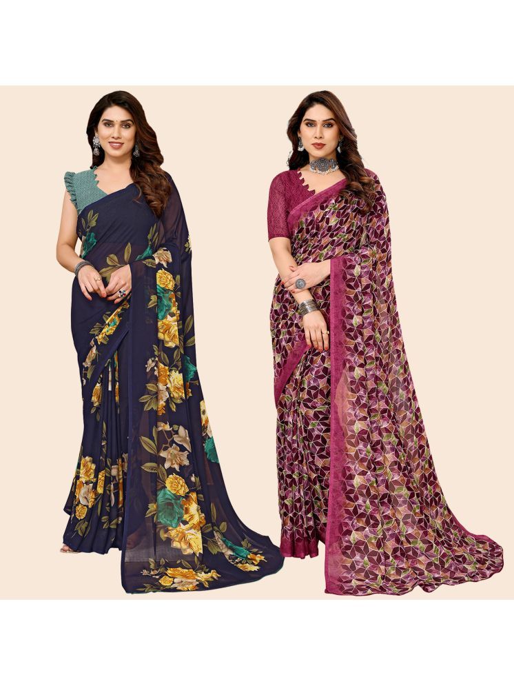     			ANAND SAREES Georgette Printed Saree With Blouse Piece - Multicolour ( Pack of 2 )