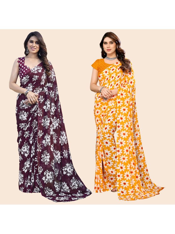     			ANAND SAREES Georgette Printed Saree With Blouse Piece - Multicolour ( Pack of 2 )