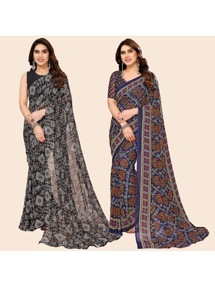     			ANAND SAREES Georgette Printed Saree With Blouse Piece - Multicolour ( Pack of 2 )