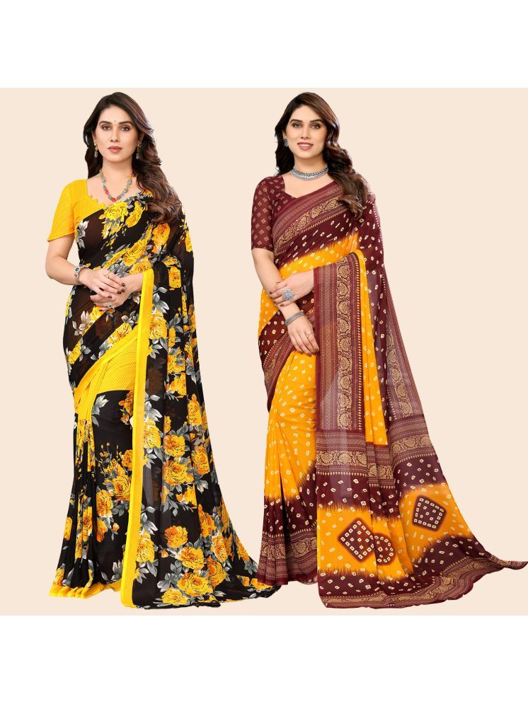     			ANAND SAREES Georgette Printed Saree With Blouse Piece - Multicolour ( Pack of 2 )