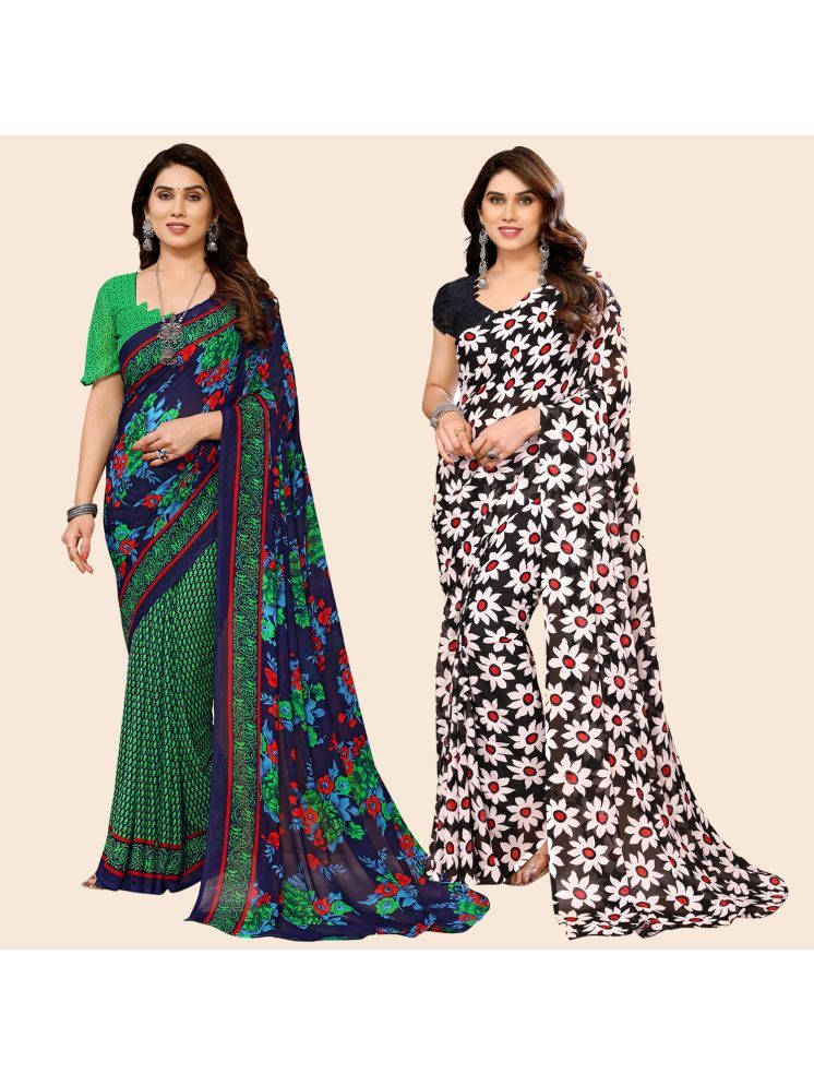     			ANAND SAREES Georgette Printed Saree With Blouse Piece - Multicolour ( Pack of 2 )