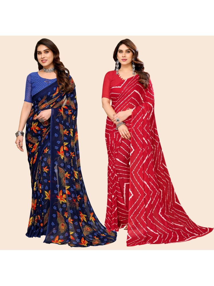     			ANAND SAREES Georgette Printed Saree With Blouse Piece - Multicolour ( Pack of 2 )