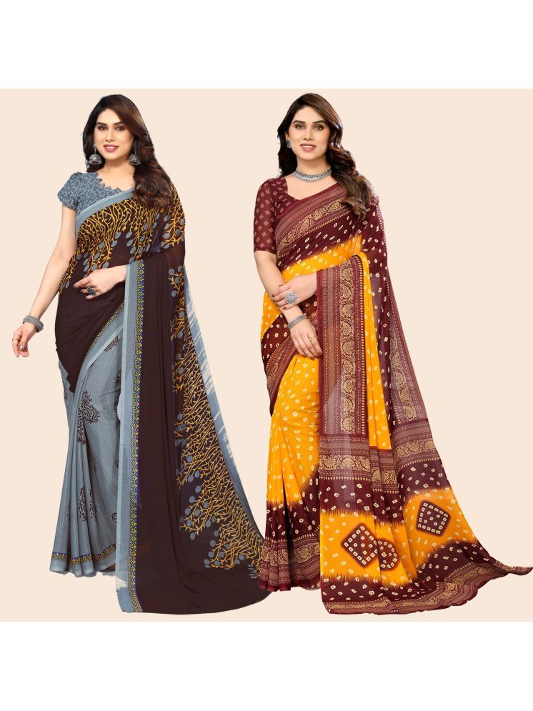     			ANAND SAREES Georgette Printed Saree With Blouse Piece - Multicolour ( Pack of 2 )