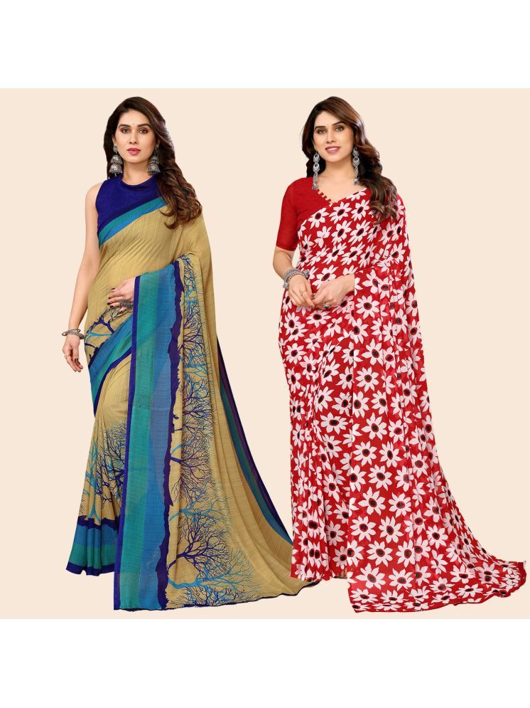     			ANAND SAREES Georgette Printed Saree With Blouse Piece - Multicolour ( Pack of 2 )