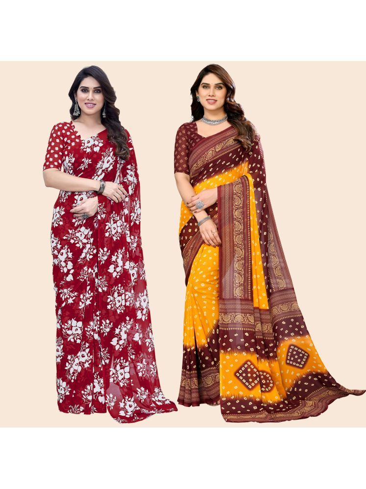     			ANAND SAREES Georgette Printed Saree With Blouse Piece - Multicolour ( Pack of 2 )