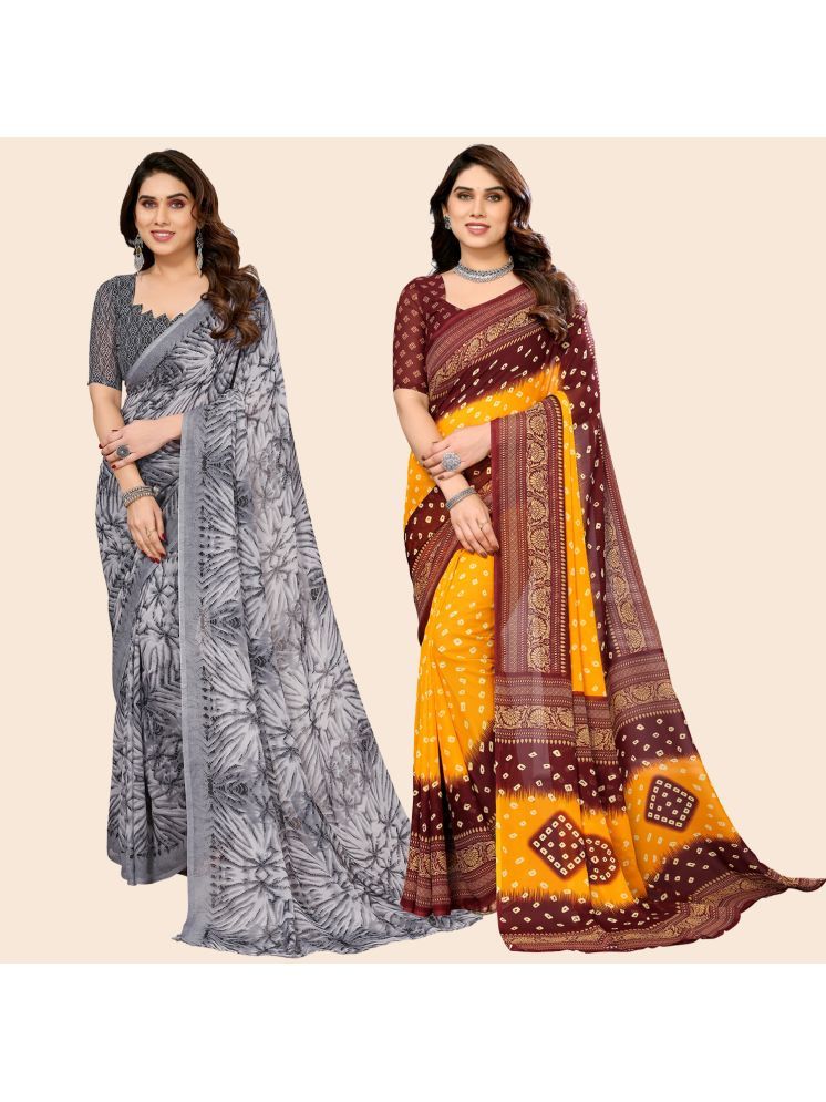     			ANAND SAREES Georgette Printed Saree With Blouse Piece - Multicolour ( Pack of 2 )