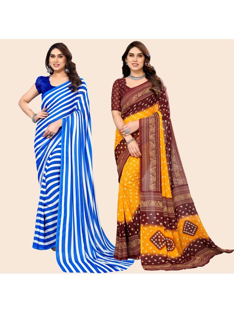     			ANAND SAREES Georgette Striped Saree With Blouse Piece - Multicolour ( Pack of 2 )