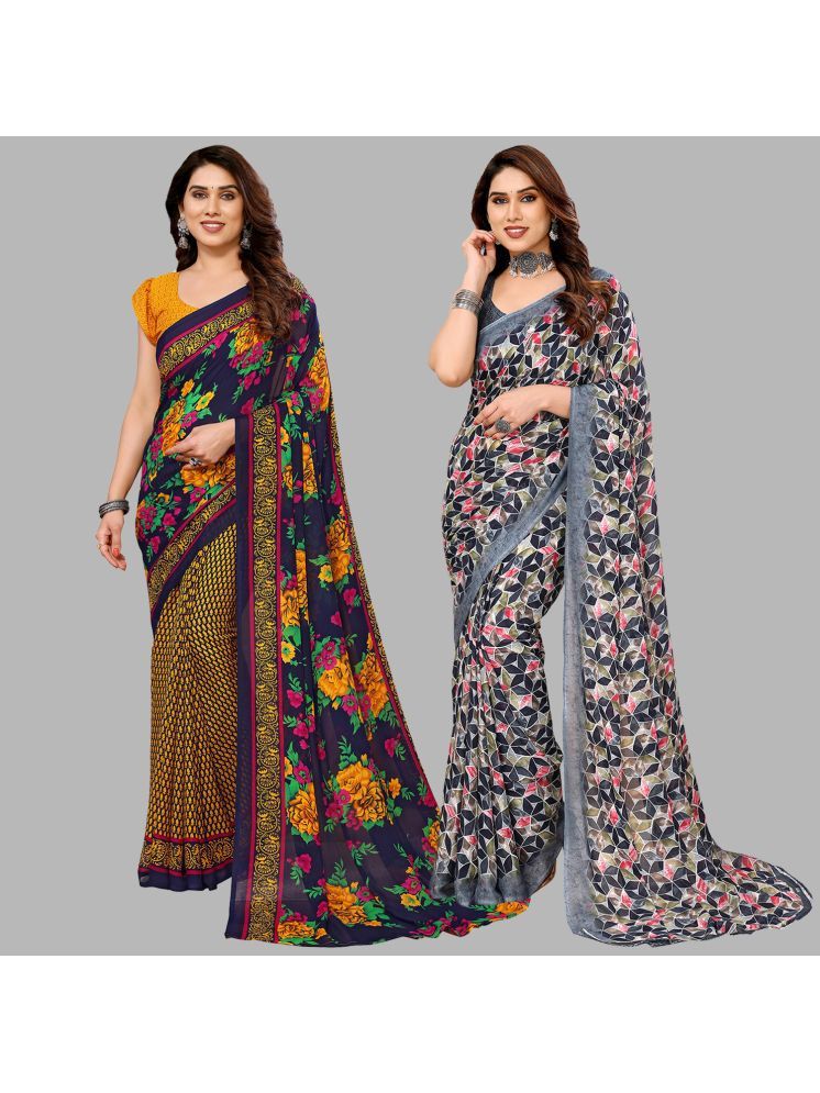     			Kashvi Sarees Georgette Printed Saree With Blouse Piece - Multicolour ( Pack of 2 )