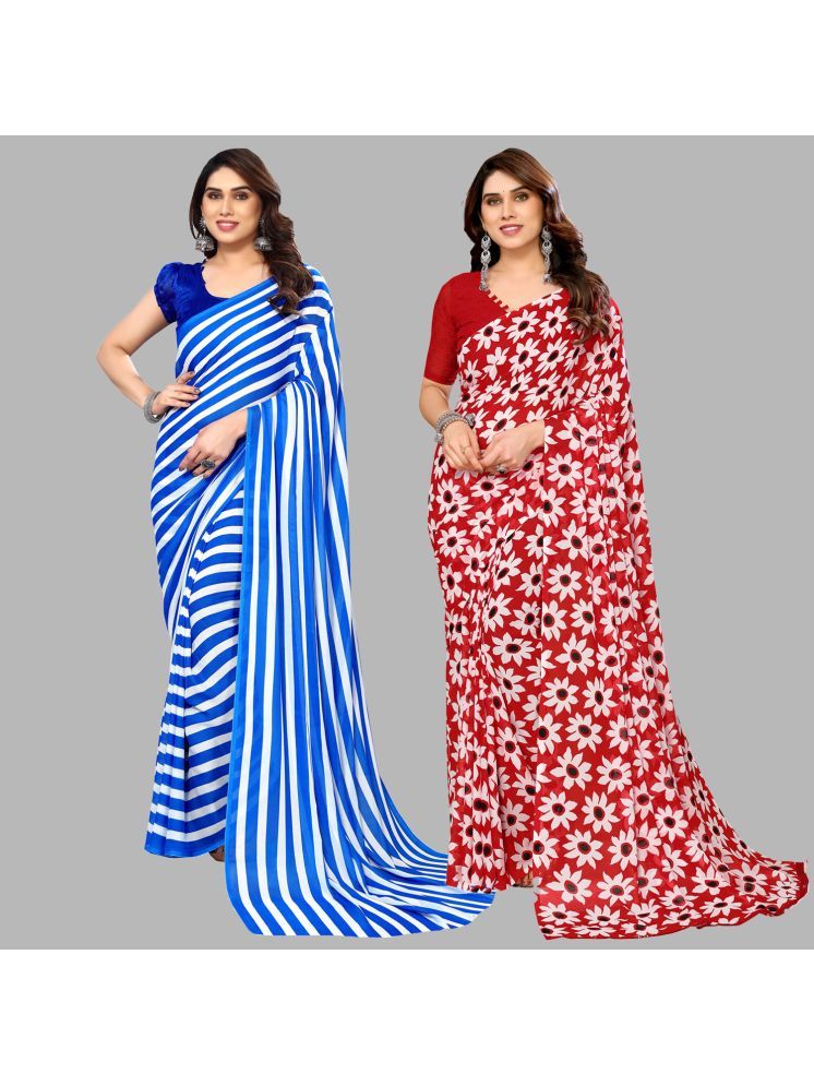     			Kashvi Sarees Georgette Printed Saree With Blouse Piece - Multicolour ( Pack of 2 )