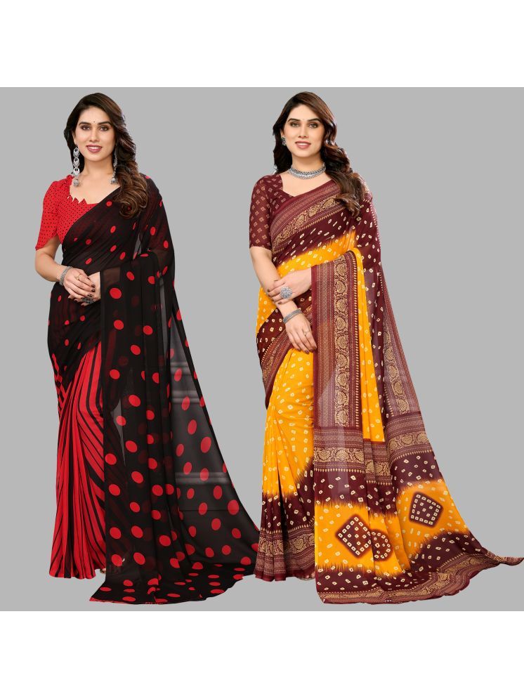     			Kashvi Sarees Georgette Printed Saree With Blouse Piece - Multicolour ( Pack of 2 )