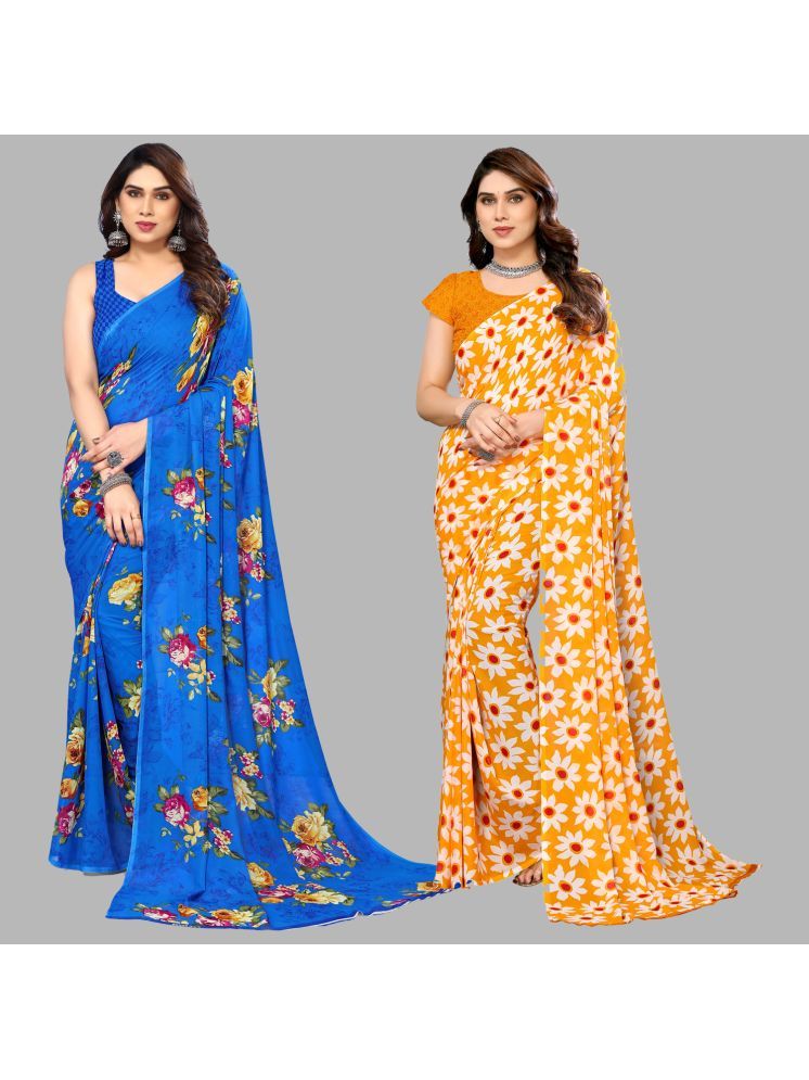     			Kashvi Sarees Georgette Printed Saree With Blouse Piece - Multicolour ( Pack of 2 )