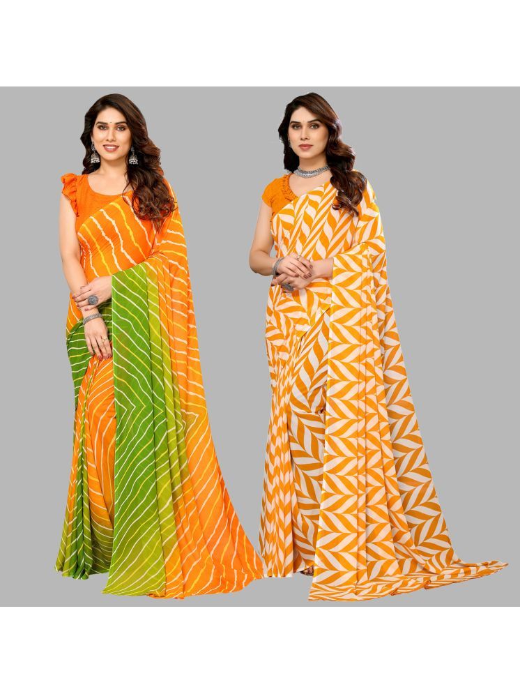     			Kashvi Sarees Georgette Printed Saree With Blouse Piece - Multicolour ( Pack of 2 )