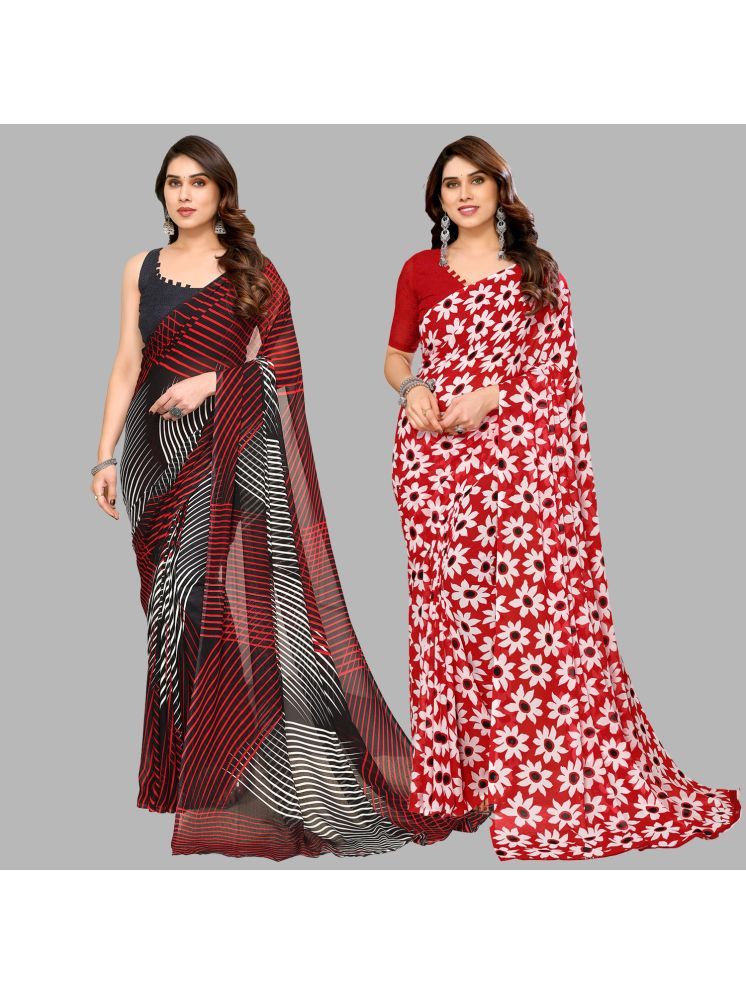     			Kashvi Sarees Georgette Printed Saree With Blouse Piece - Multicolour ( Pack of 2 )