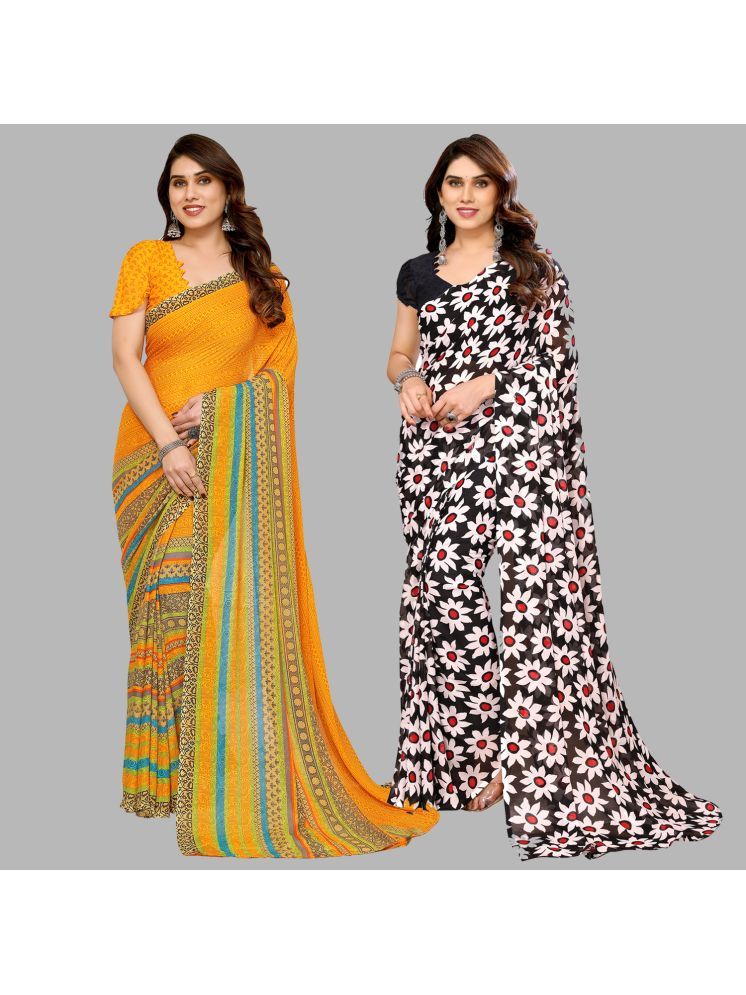     			Kashvi Sarees Georgette Printed Saree With Blouse Piece - Multicolour ( Pack of 2 )