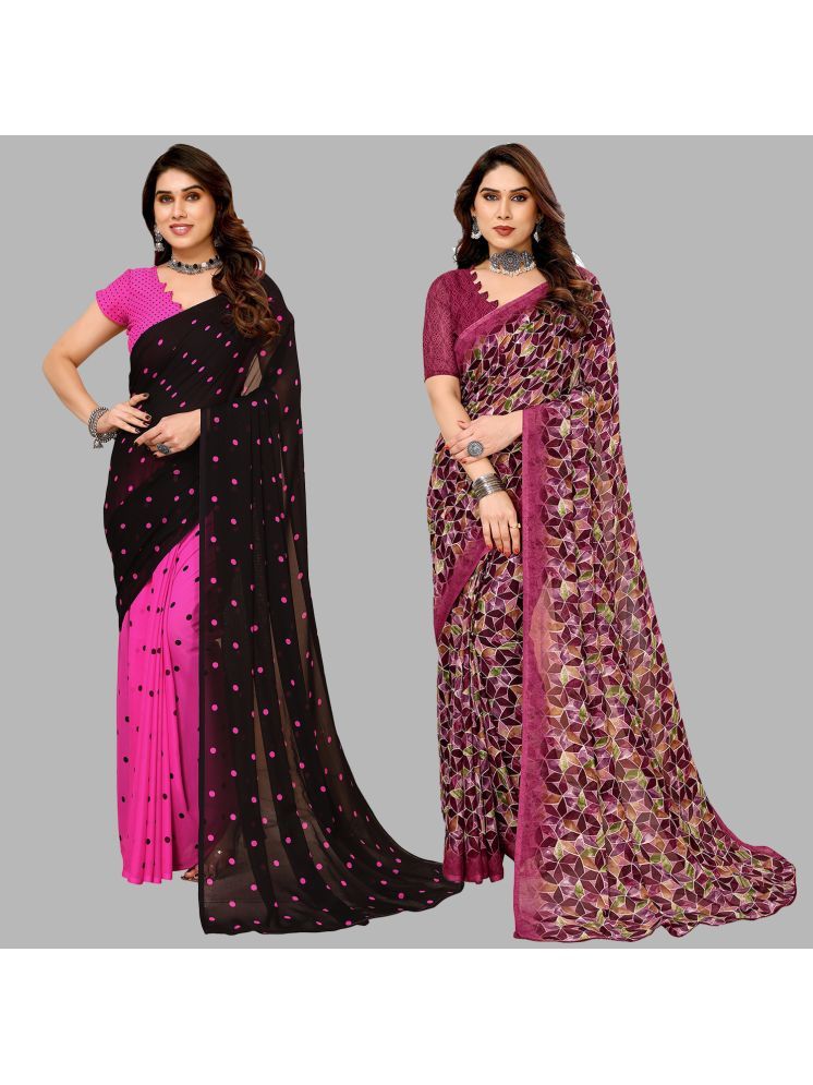     			Kashvi Sarees Georgette Printed Saree With Blouse Piece - Multicolour ( Pack of 2 )