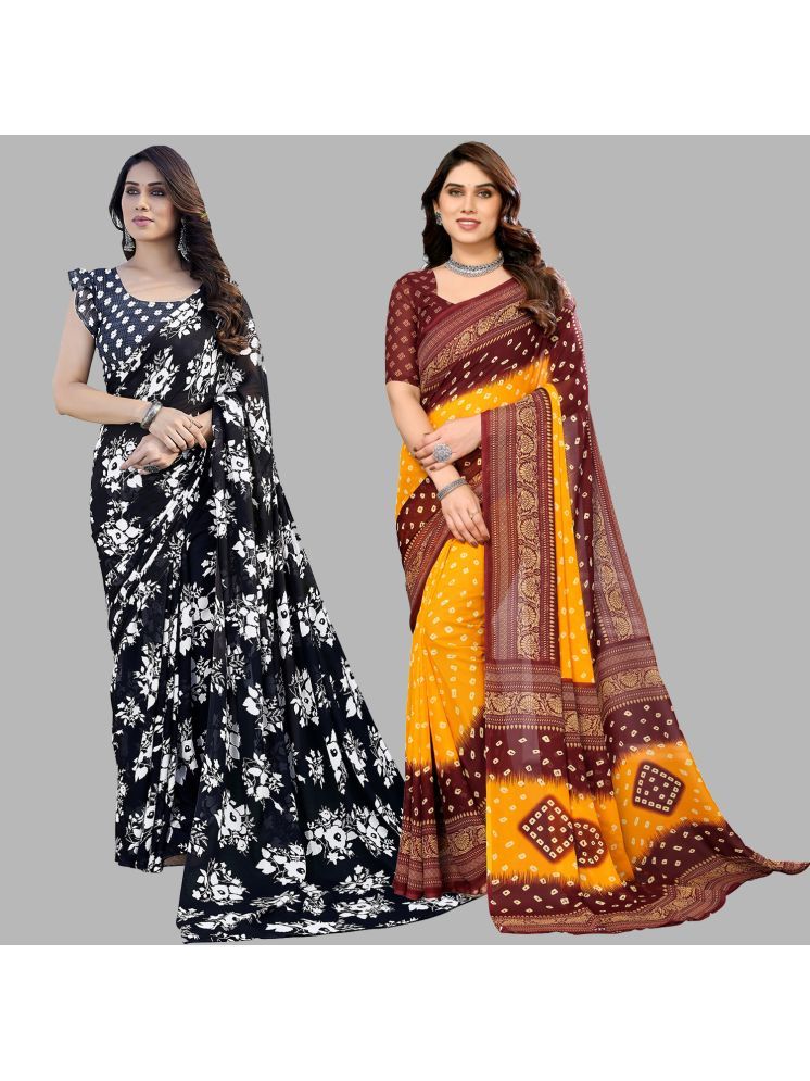     			Kashvi Sarees Georgette Printed Saree With Blouse Piece - Multicolour ( Pack of 2 )