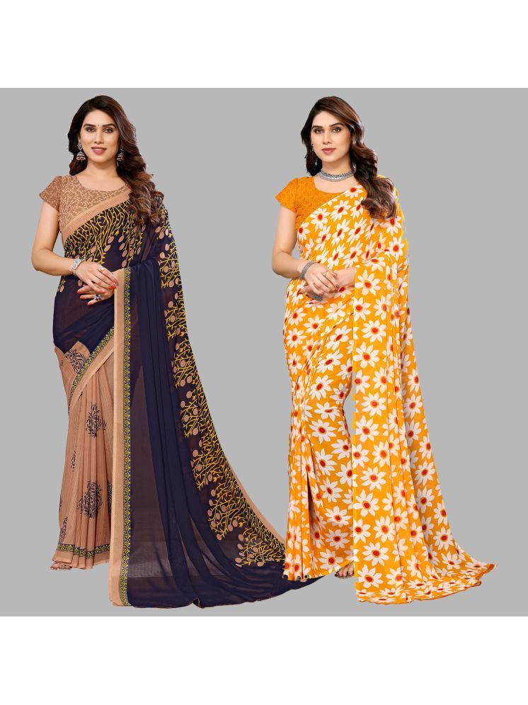     			Kashvi Sarees Georgette Printed Saree With Blouse Piece - Multicolour ( Pack of 2 )