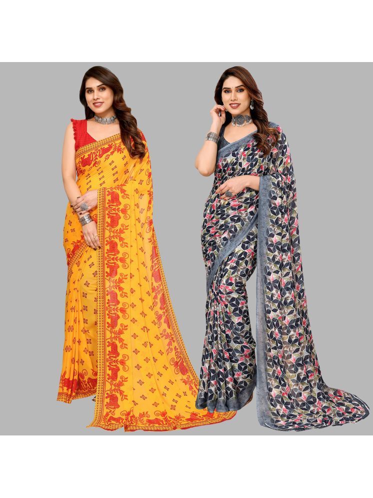     			Kashvi Sarees Georgette Printed Saree With Blouse Piece - Multicolour ( Pack of 2 )