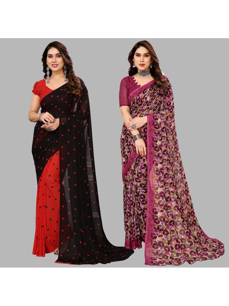     			Kashvi Sarees Georgette Printed Saree With Blouse Piece - Multicolour ( Pack of 2 )