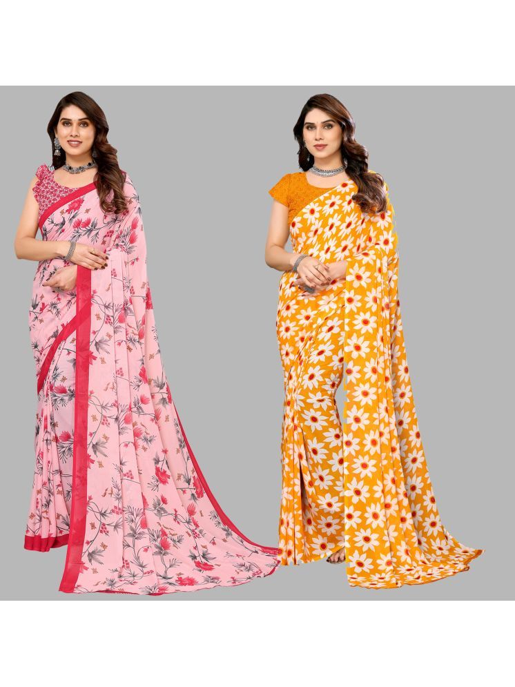     			Kashvi Sarees Georgette Printed Saree With Blouse Piece - Multicolour ( Pack of 2 )