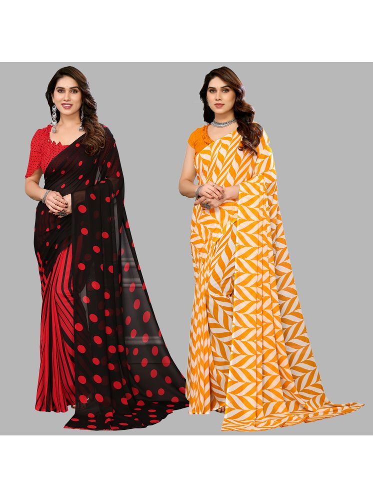     			Kashvi Sarees Georgette Printed Saree With Blouse Piece - Multicolour ( Pack of 2 )