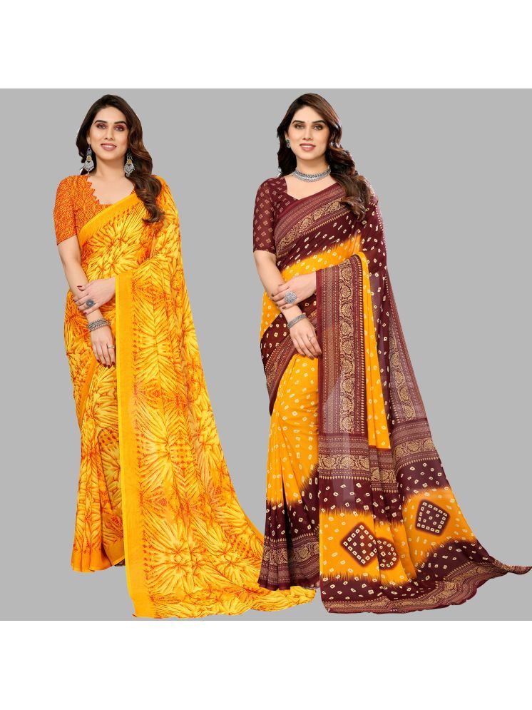     			Kashvi Sarees Georgette Printed Saree With Blouse Piece - Multicolour ( Pack of 2 )