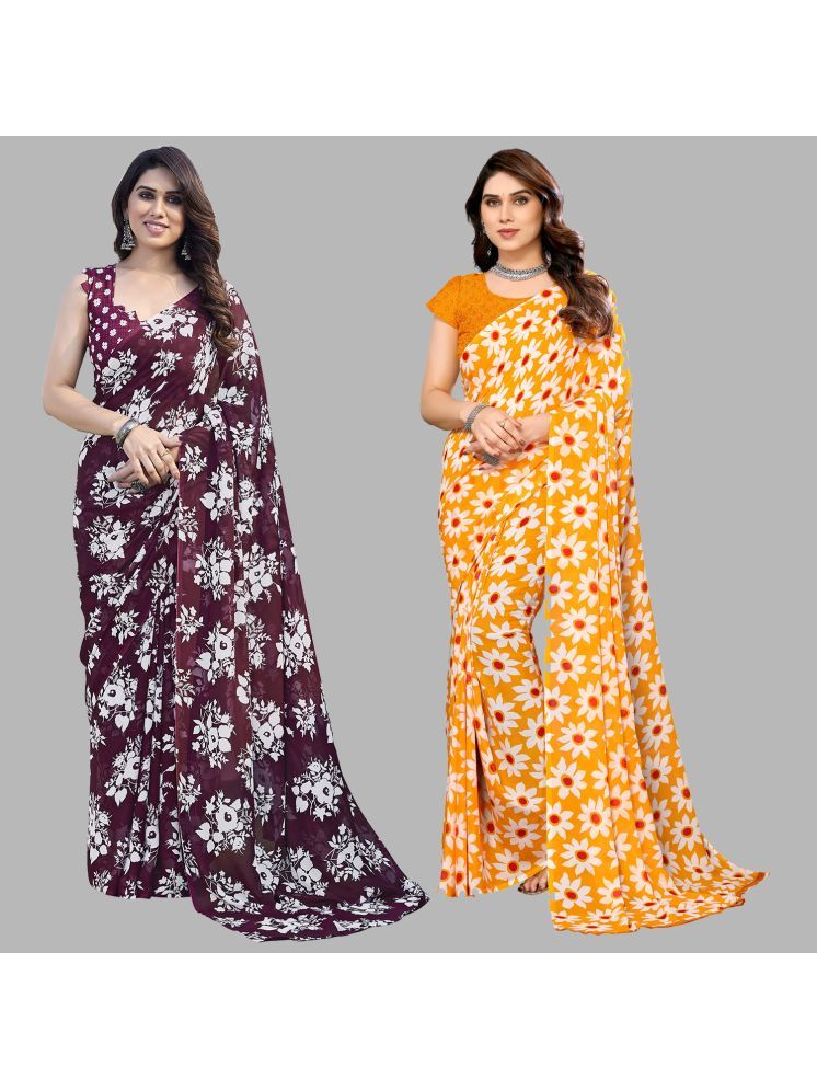     			Kashvi Sarees Georgette Printed Saree With Blouse Piece - Multicolour ( Pack of 2 )