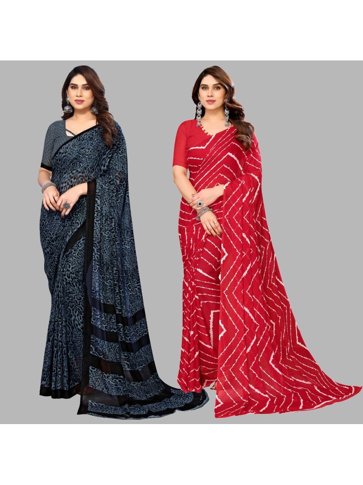     			Kashvi Sarees Georgette Printed Saree With Blouse Piece - Multicolour ( Pack of 2 )