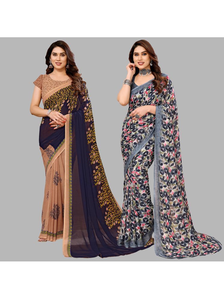     			Kashvi Sarees Georgette Printed Saree With Blouse Piece - Multicolour ( Pack of 2 )