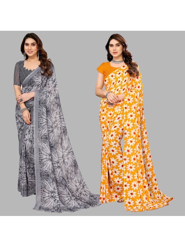     			Kashvi Sarees Georgette Printed Saree With Blouse Piece - Multicolour ( Pack of 2 )