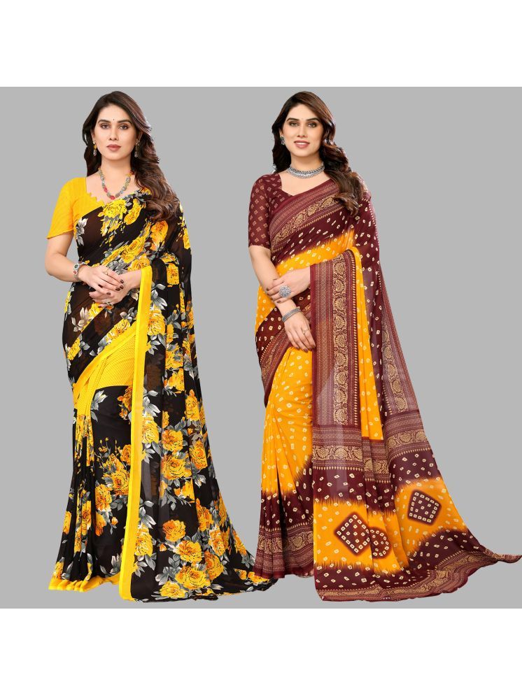     			Kashvi Sarees Georgette Printed Saree With Blouse Piece - Multicolour ( Pack of 2 )