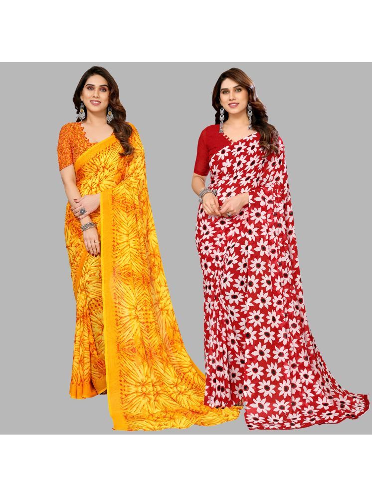     			Kashvi Sarees Georgette Printed Saree With Blouse Piece - Multicolour ( Pack of 2 )