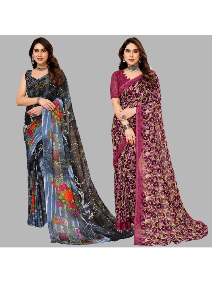     			Kashvi Sarees Georgette Printed Saree With Blouse Piece - Multicolour ( Pack of 2 )