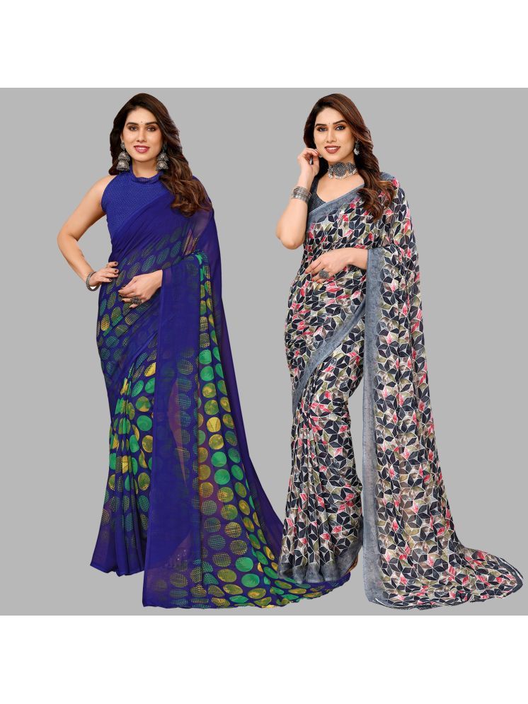     			Kashvi Sarees Georgette Printed Saree With Blouse Piece - Multicolour ( Pack of 2 )