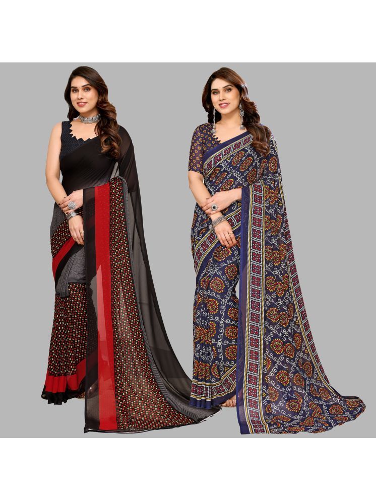     			Kashvi Sarees Georgette Printed Saree With Blouse Piece - Multicolour ( Pack of 2 )