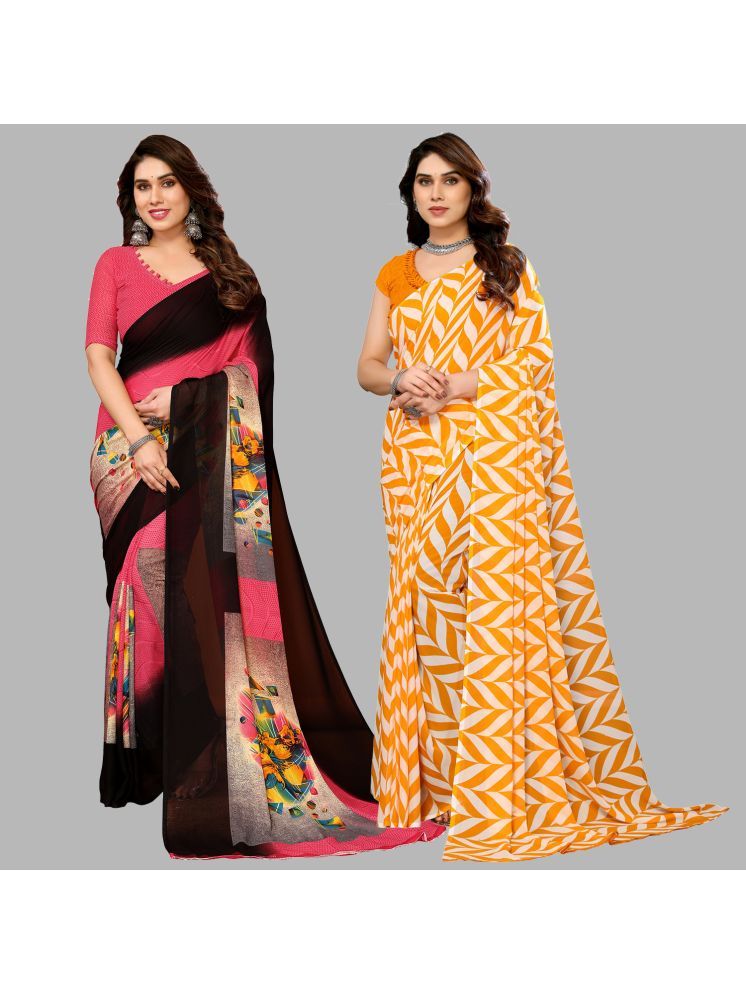     			Kashvi Sarees Georgette Printed Saree With Blouse Piece - Multicolour ( Pack of 2 )