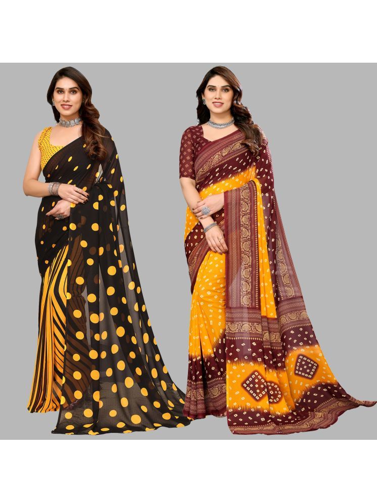     			Kashvi Sarees Georgette Printed Saree With Blouse Piece - Multicolour ( Pack of 2 )