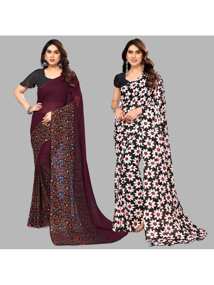     			Kashvi Sarees Georgette Printed Saree With Blouse Piece - Multicolour ( Pack of 2 )