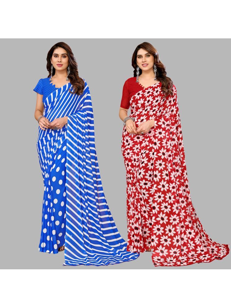     			Kashvi Sarees Georgette Printed Saree With Blouse Piece - Multicolour ( Pack of 2 )