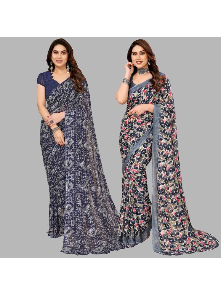     			Kashvi Sarees Georgette Printed Saree With Blouse Piece - Multicolour ( Pack of 2 )