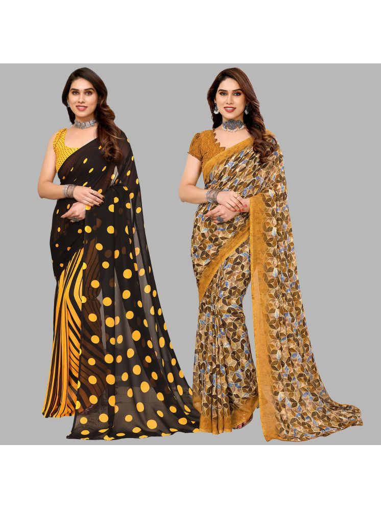     			Kashvi Sarees Georgette Printed Saree With Blouse Piece - Multicolour ( Pack of 2 )