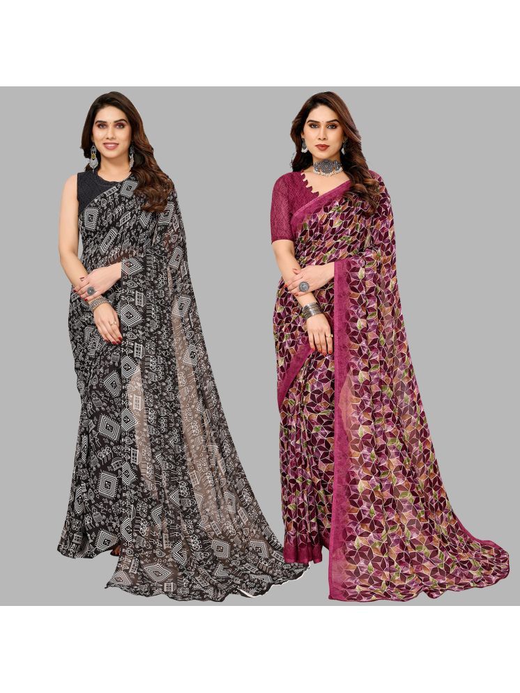     			Kashvi Sarees Georgette Printed Saree With Blouse Piece - Multicolour ( Pack of 2 )