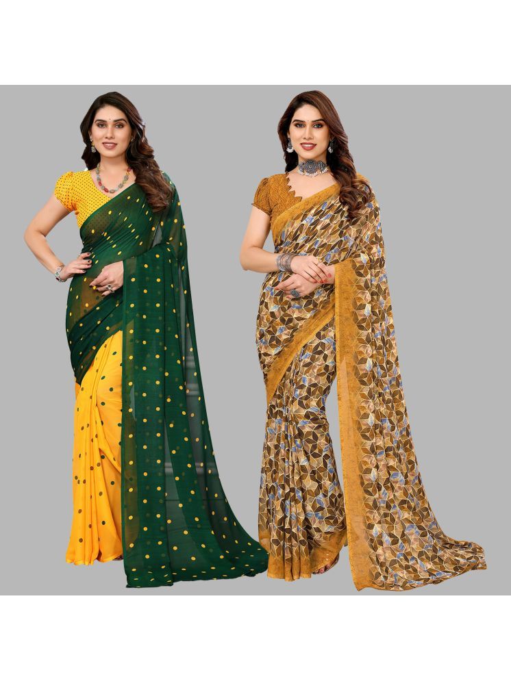     			Kashvi Sarees Georgette Printed Saree With Blouse Piece - Multicolour ( Pack of 2 )