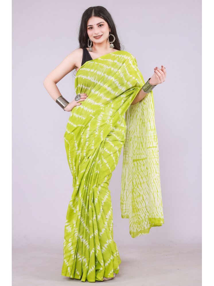     			NOITAERCPR Cotton Printed Saree With Blouse Piece - Light Green ( Pack of 1 )