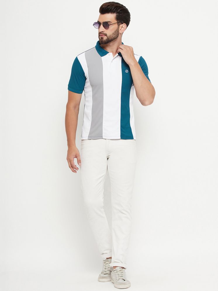     			Nuovo Cotton Blend Regular Fit Striped Half Sleeves Men's Polo T Shirt - Teal Blue ( Pack of 1 )