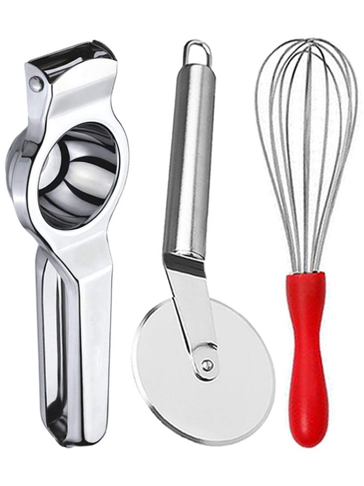     			OC9 Silver Stainless Steel Lemon+Pizza Cutter+Whisk ( Set of 3 )