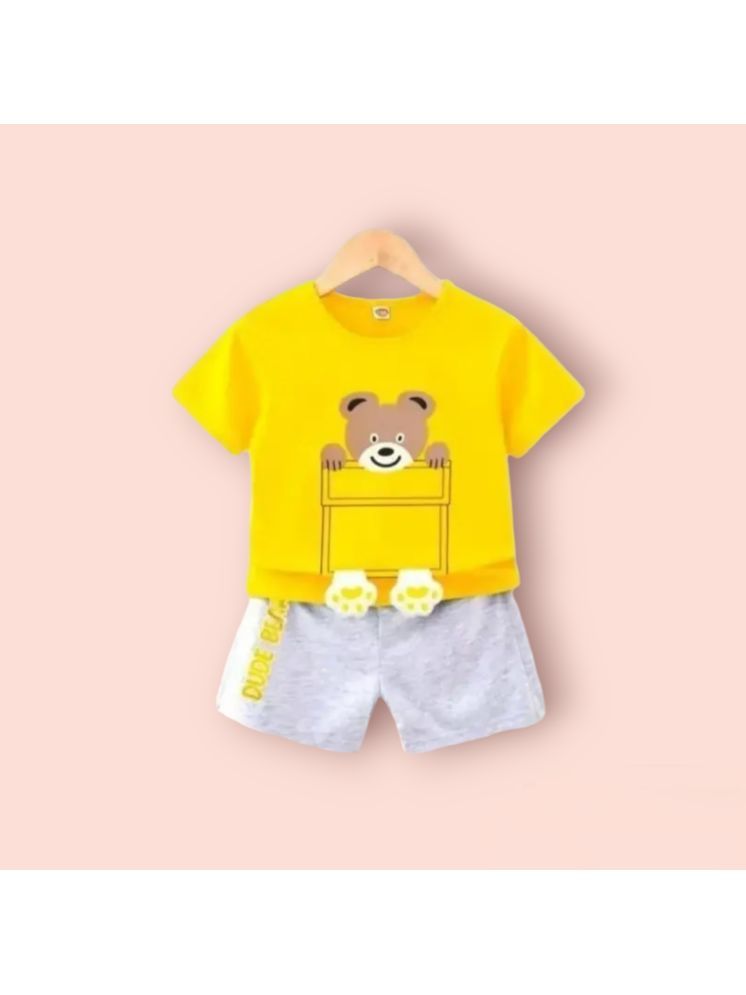     			ODIMENT Yellow Cotton Boys T-Shirt & Shorts ( Pack of 1 )